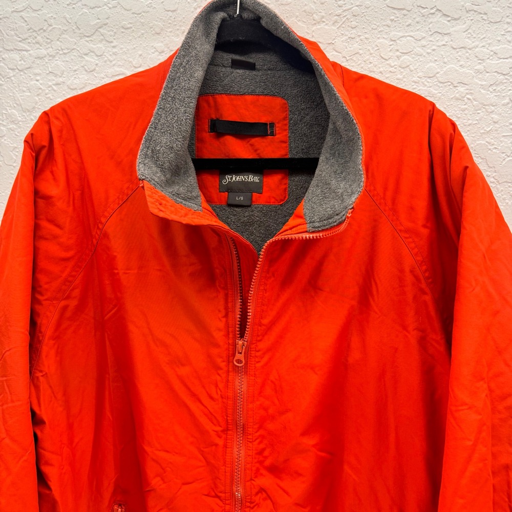 St Johns Bay Mens Large Orange Full Zip Fleece Lined Windbreaker Jacket